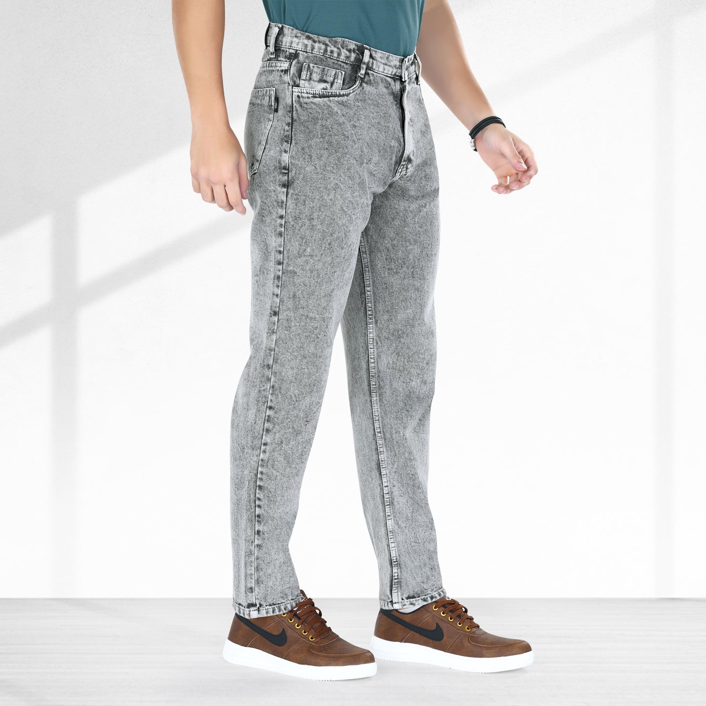 MQ Denim Grey Ballblast Straight Fit Stylish Non Stretch Mid Rise Pure Cotton Crafted with Premium Fabric Relaxed Jeans Available in Variety of Colour