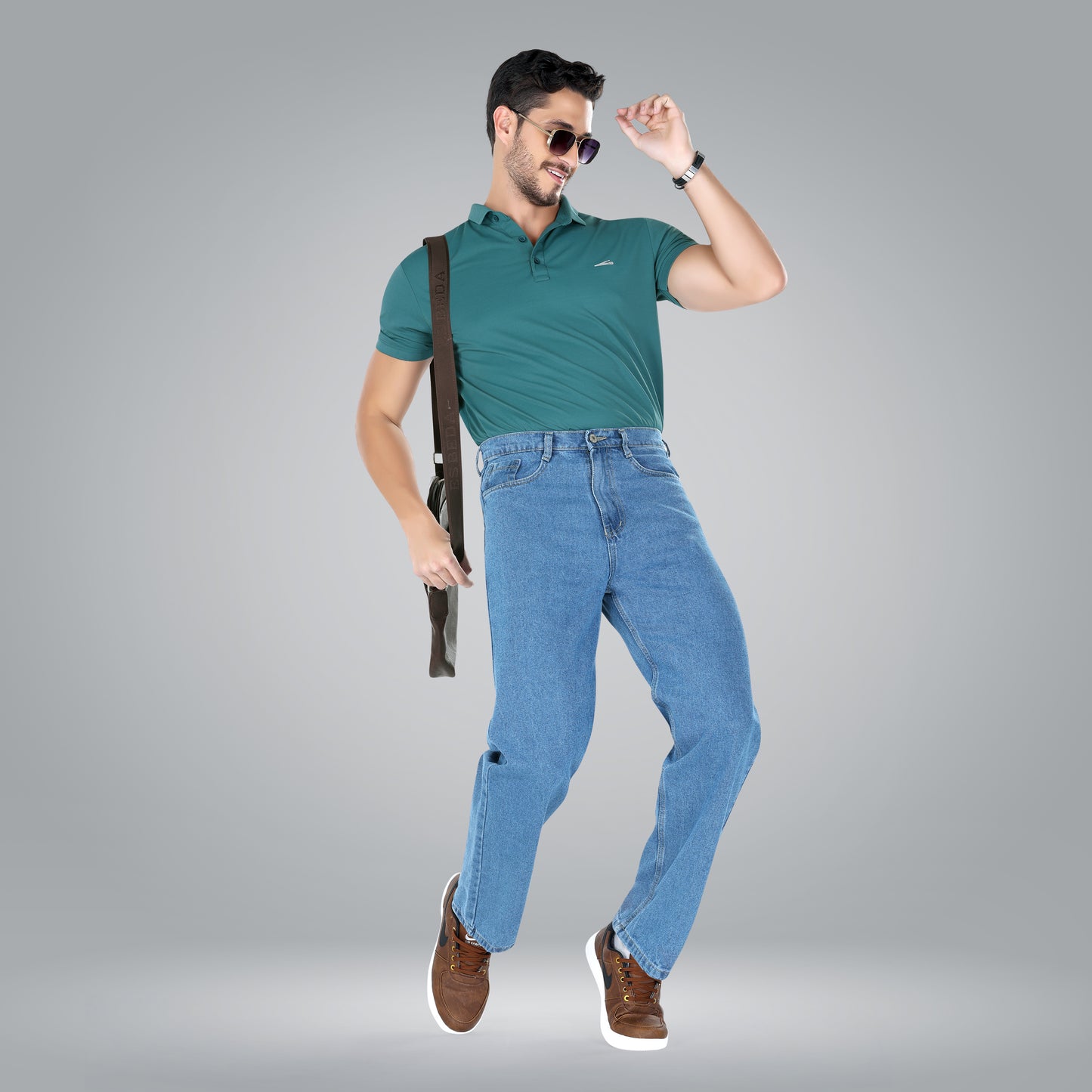 MQ Denim Men's Wide Leg Mid Rise Blue Cargo Jeans, Non-Stretchable and Pure Cotton Denim. Trendy and Comfortable Casual Wear.