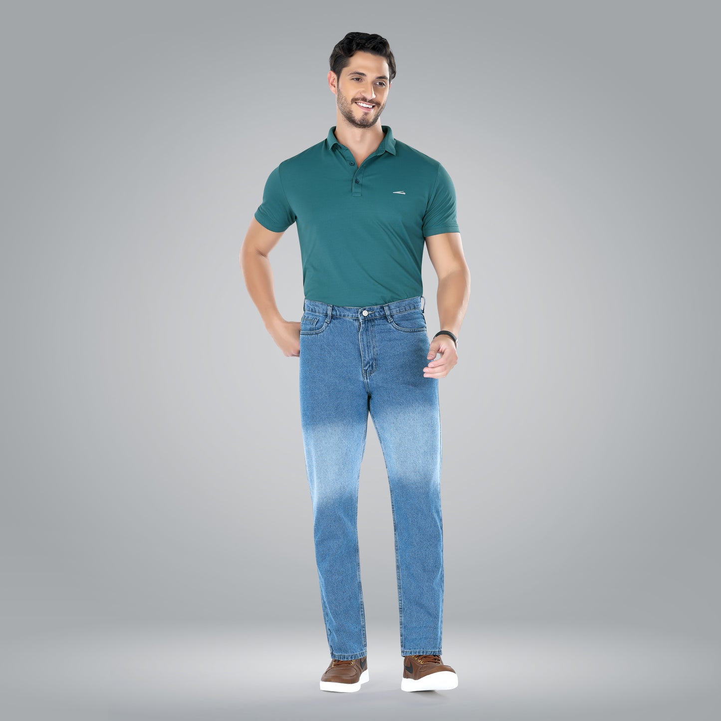 MQ Denim Men's Blue Color Ombre Style Regular Fit Mid Rise Non-Stretchable Pure Cotton Men's Jeans with Multiple Designs and Colour