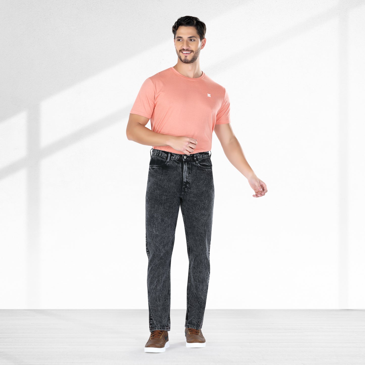 MQ Denim Black Ballblast Straight Fit Stylish Non Stretch Mid Rise Pure Cotton Crafted with Premium Fabric Relaxed Jeans Available in Variety of Colour