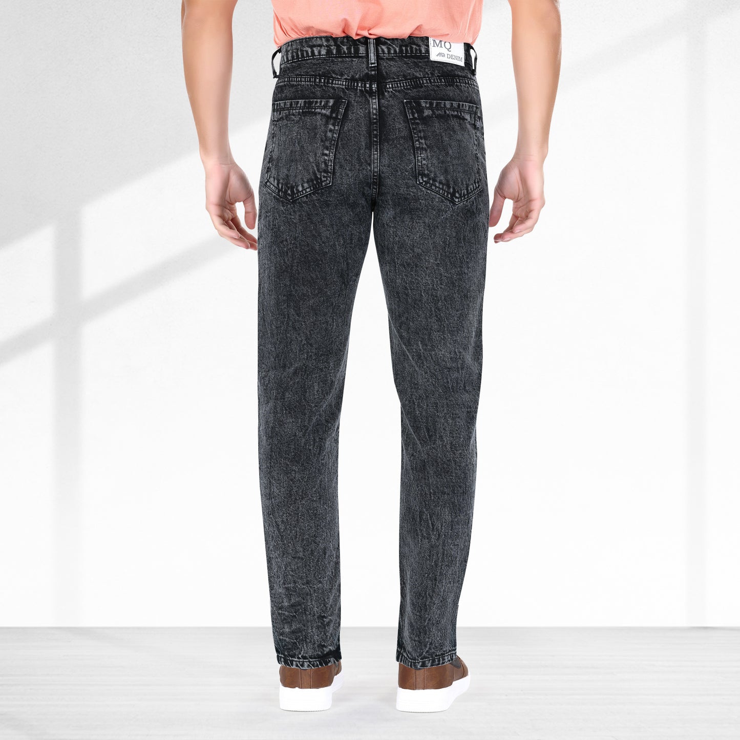 MQ Denim Black Ballblast Straight Fit Stylish Non Stretch Mid Rise Pure Cotton Crafted with Premium Fabric Relaxed Jeans Available in Variety of Colour