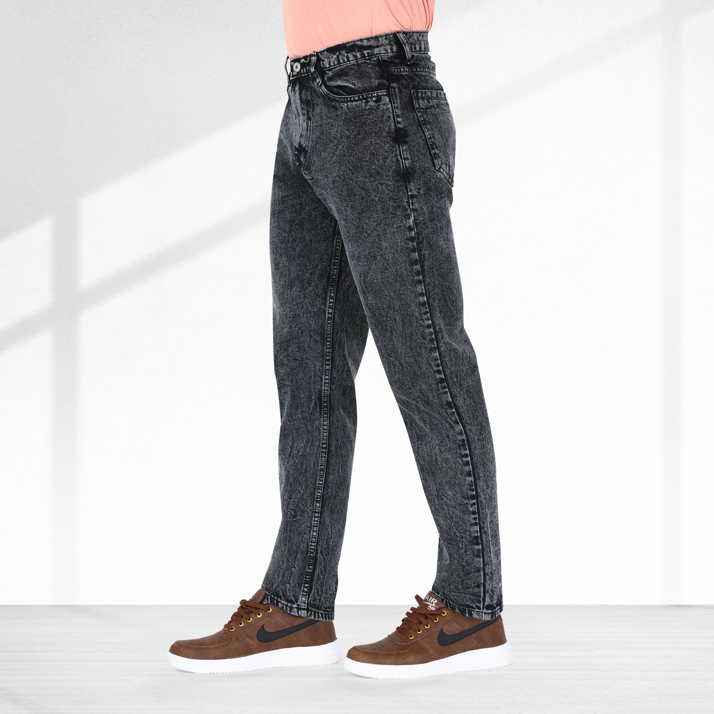 MQ Denim Black Ballblast Straight Fit Stylish Non Stretch Mid Rise Pure Cotton Crafted with Premium Fabric Relaxed Jeans Available in Variety of Colour