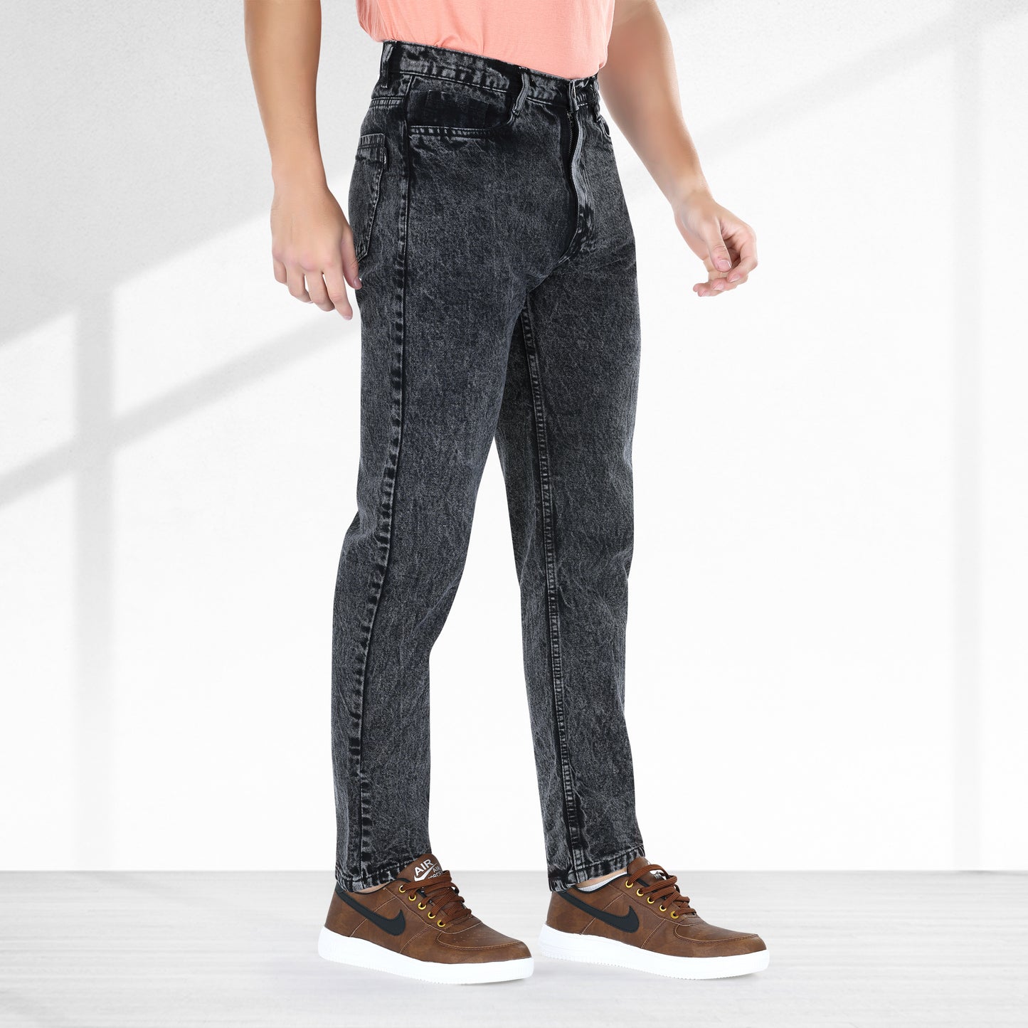 MQ Denim Black Ballblast Straight Fit Stylish Non Stretch Mid Rise Pure Cotton Crafted with Premium Fabric Relaxed Jeans Available in Variety of Colour
