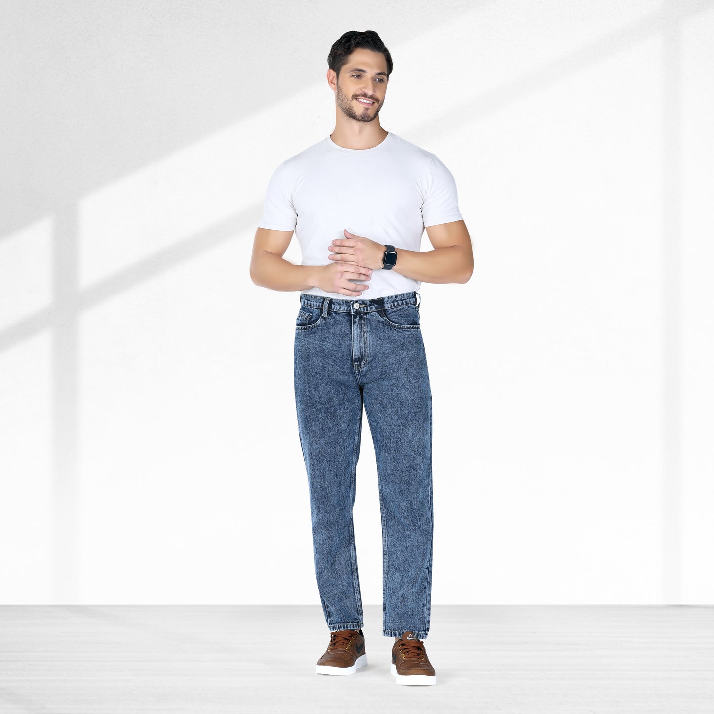 MQ Denim Blue Ballblast Straight Fit Stylish Non Stretch Mid Rise Pure Cotton Crafted with Premium Fabric Relaxed Jeans Available in Variety of Colour
