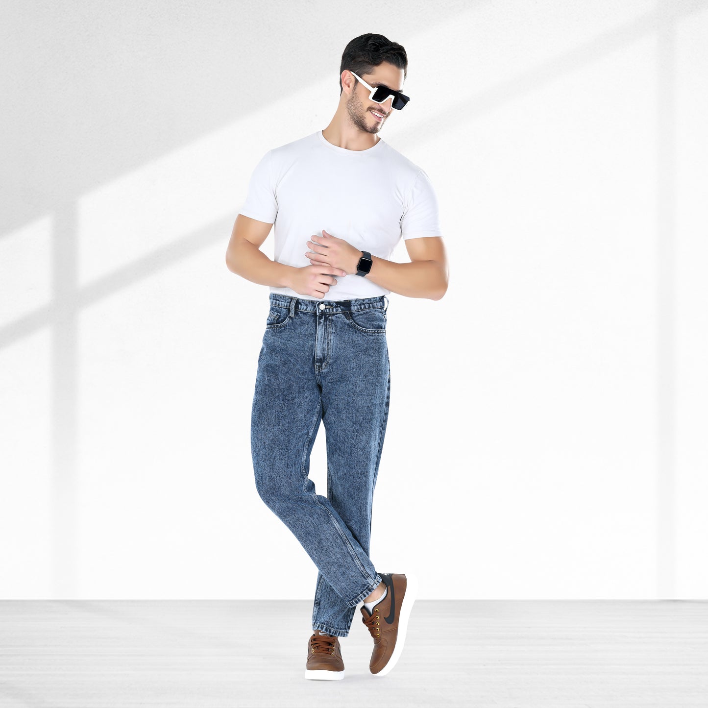 MQ Denim Blue Ballblast Straight Fit Stylish Non Stretch Mid Rise Pure Cotton Crafted with Premium Fabric Relaxed Jeans Available in Variety of Colour