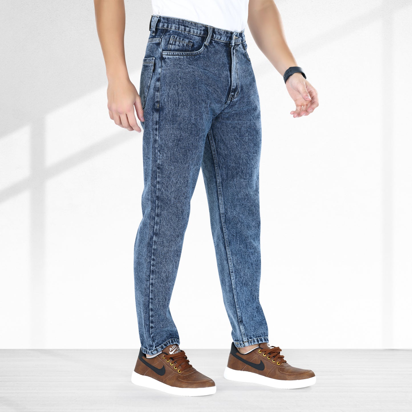 MQ Denim Blue Ballblast Straight Fit Stylish Non Stretch Mid Rise Pure Cotton Crafted with Premium Fabric Relaxed Jeans Available in Variety of Colour