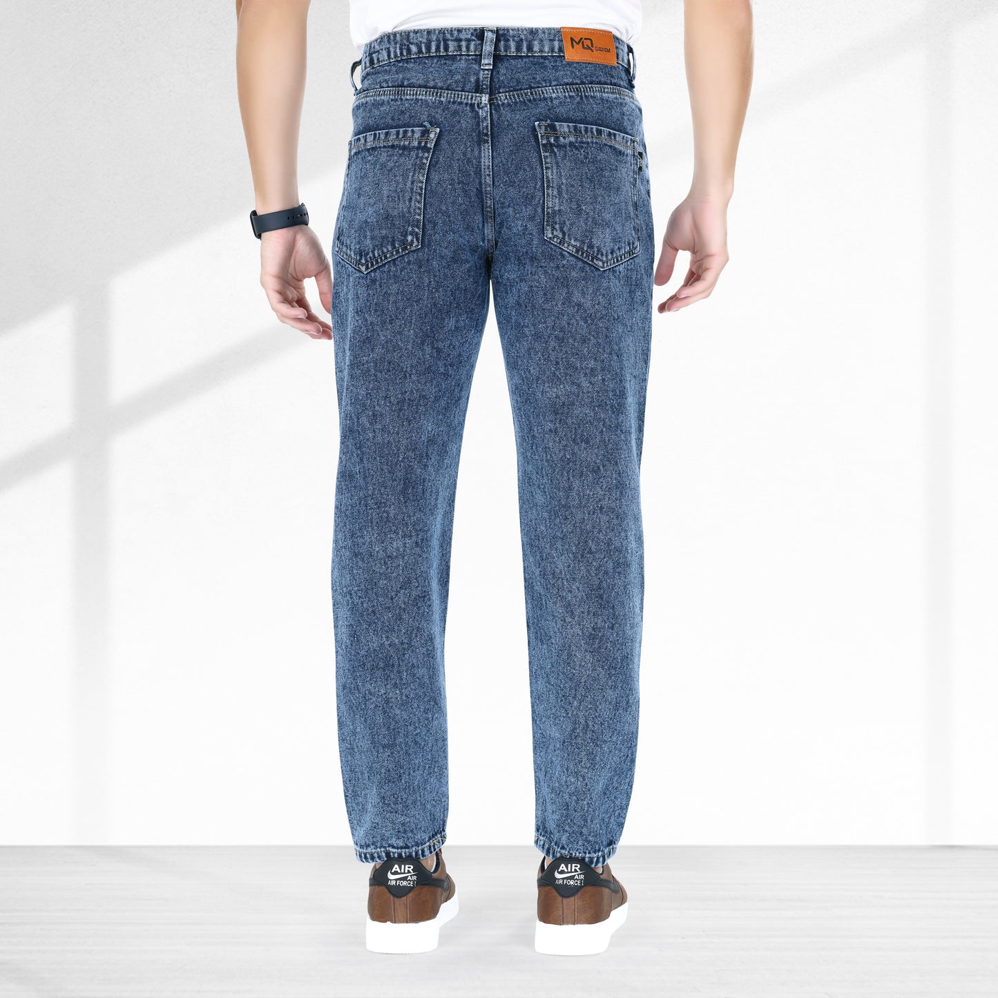 MQ Denim Blue Ballblast Straight Fit Stylish Non Stretch Mid Rise Pure Cotton Crafted with Premium Fabric Relaxed Jeans Available in Variety of Colour