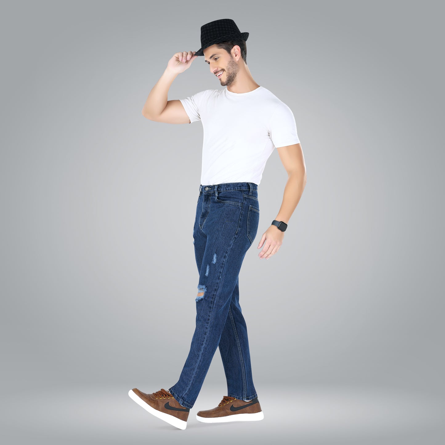 MQ Denim Mid-Rise Dark Blue Non Stretchable Pure Cotton Straight Fit Ripped Jeans