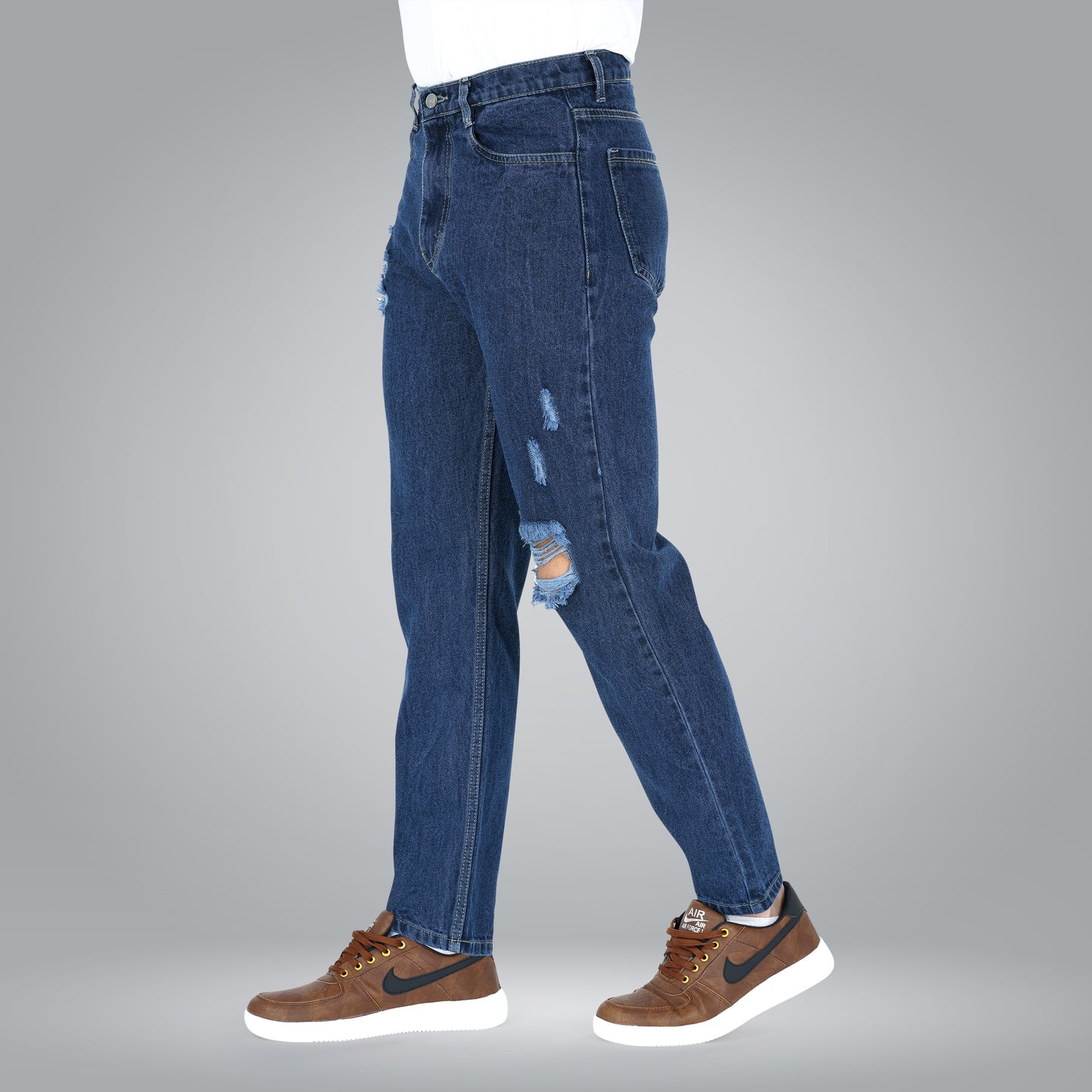 MQ Denim Mid-Rise Dark Blue Non Stretchable Pure Cotton Straight Fit Ripped Jeans