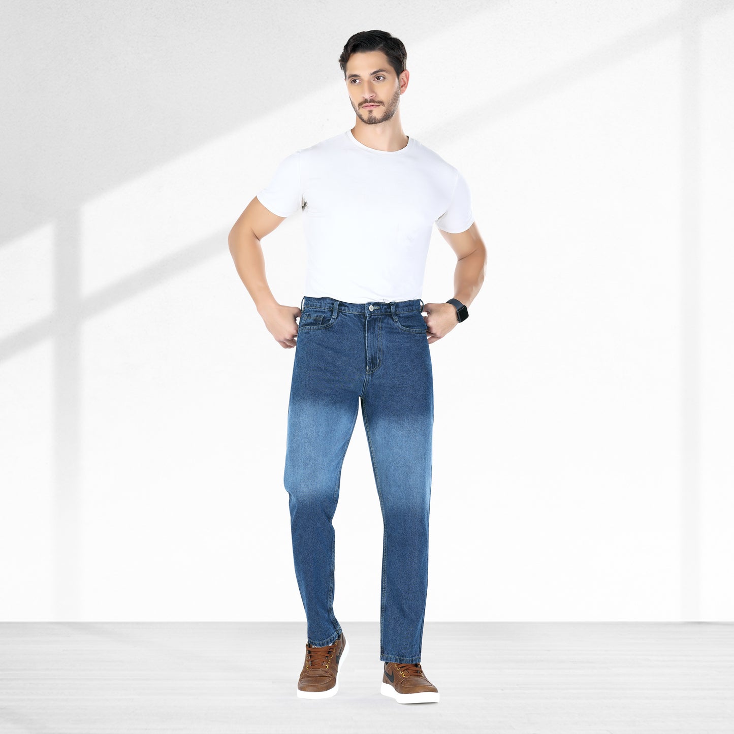 MQ Denim Men's Dark Blue color Ombre Style Regular Fit Mid Rise Non-Stretchable Pure Cotton Men's Jeans with Multiple Designs and Colour