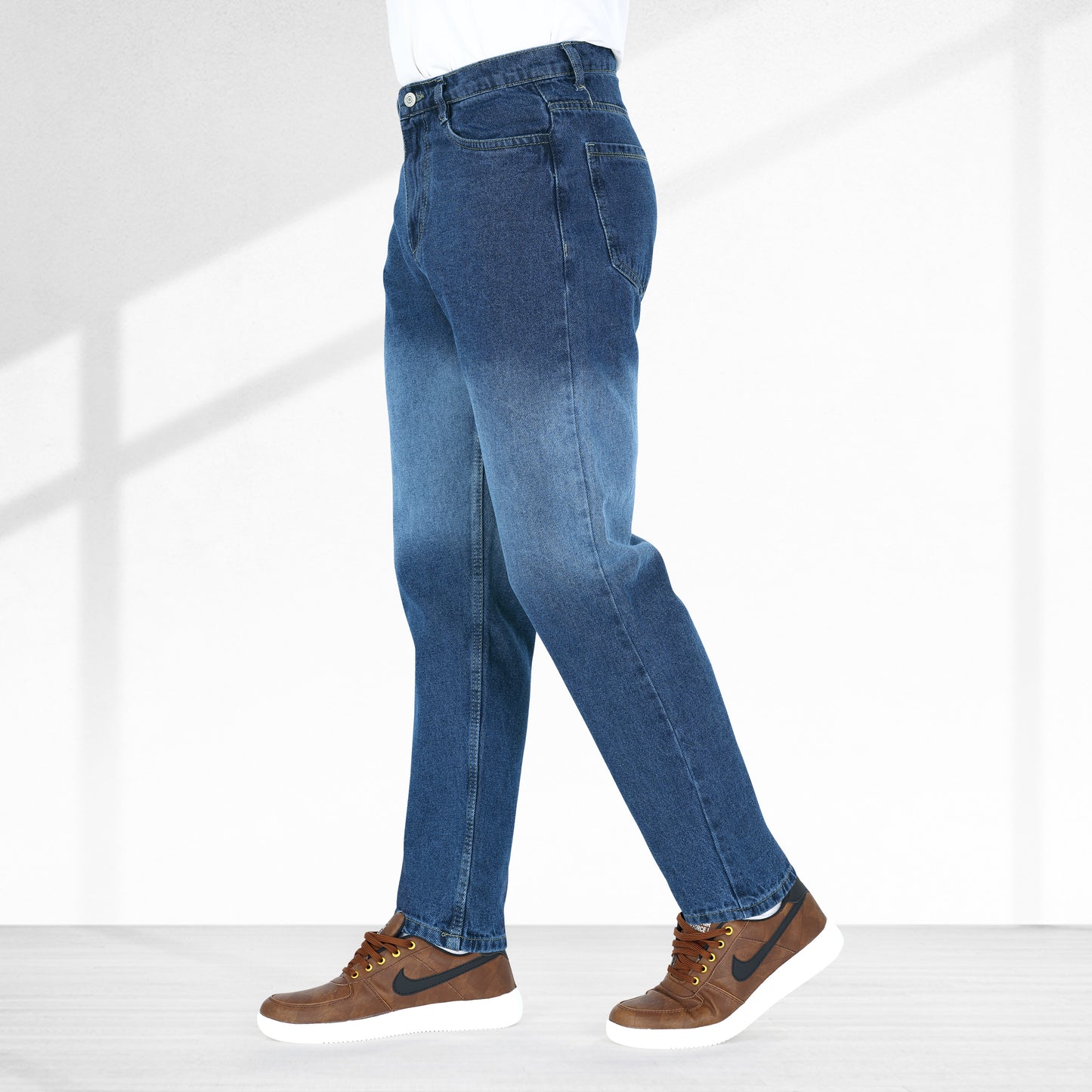 MQ Denim Men's Dark Blue color Ombre Style Regular Fit Mid Rise Non-Stretchable Pure Cotton Men's Jeans with Multiple Designs and Colour