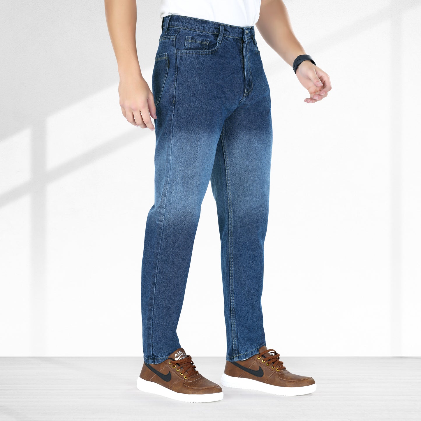 MQ Denim Men's Dark Blue color Ombre Style Regular Fit Mid Rise Non-Stretchable Pure Cotton Men's Jeans with Multiple Designs and Colour