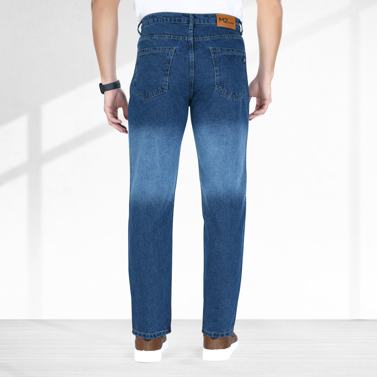 MQ Denim Men's Dark Blue color Ombre Style Regular Fit Mid Rise Non-Stretchable Pure Cotton Men's Jeans with Multiple Designs and Colour