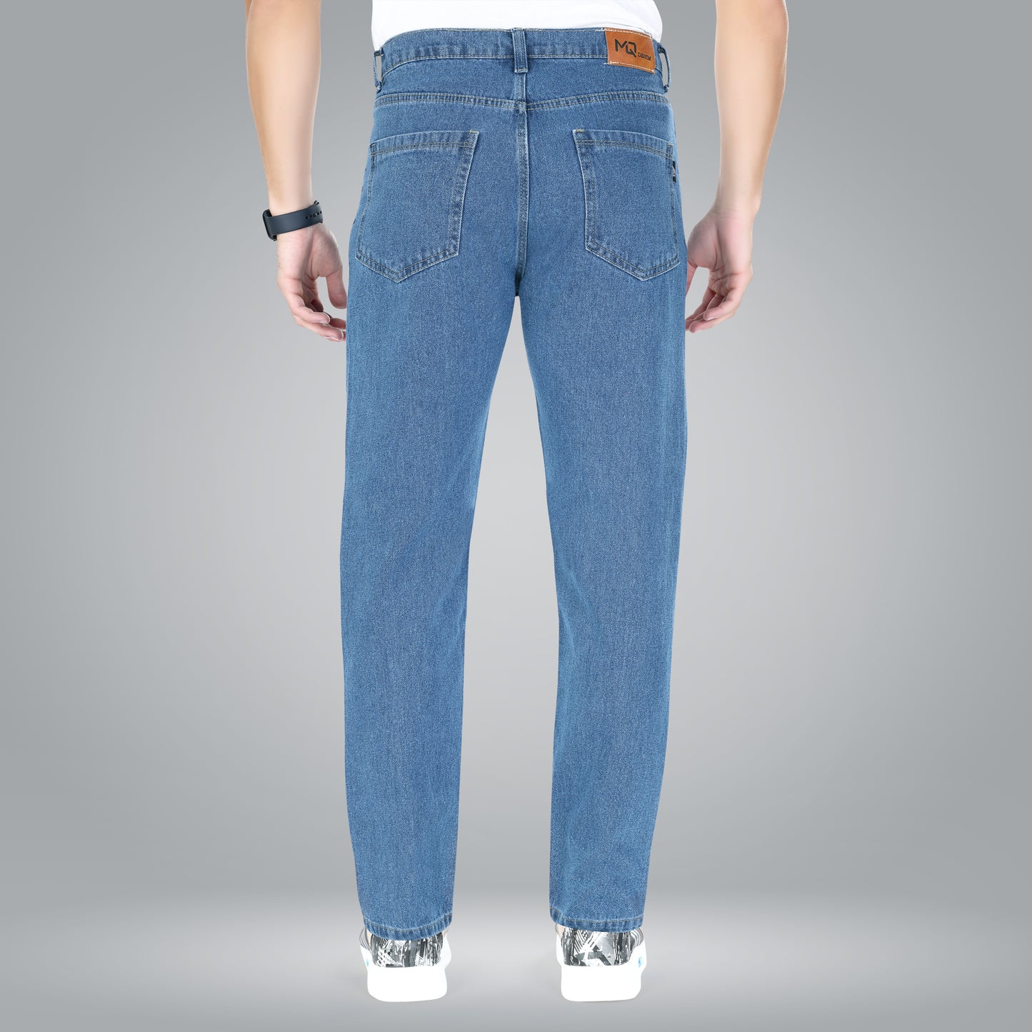 MQ Denim Non-Stretchable Blue Straight Fit Knee Ripped Distressed Stylish Mid Rise Pure Cotton Fabric Men's Jeans Offered in Various Shades