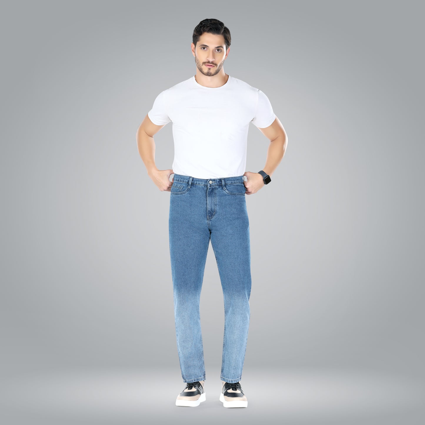 MQ Denim Men's Blue Ombre Style Regular Fit Mid Rise Non-Stretchable Pure Cotton Men's Jeans with Multiple Designs and Colour