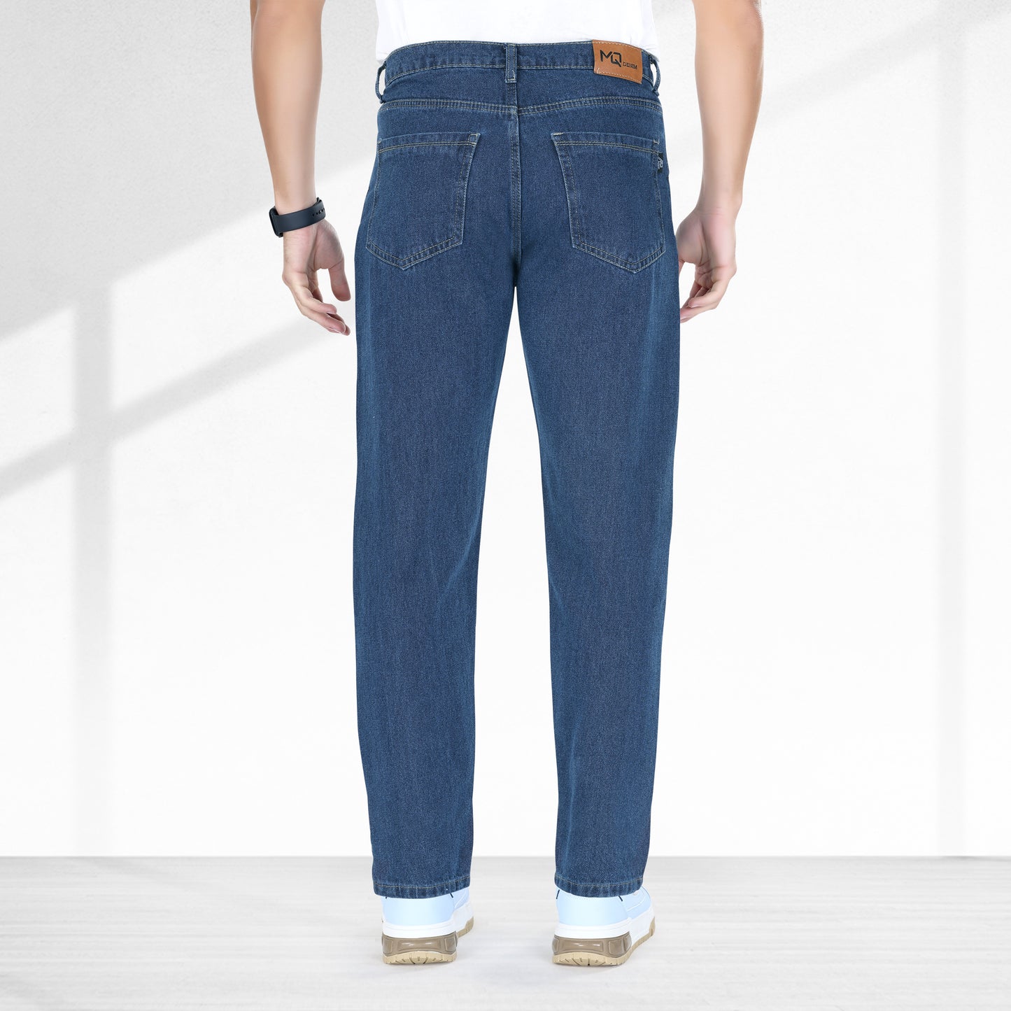 MQ Denim Non-Stretchable Dark Blue Straight Fit Knee Ripped Distressed Stylish Mid Rise Pure Cotton Fabric Men's Jeans Offered in Various Shades
