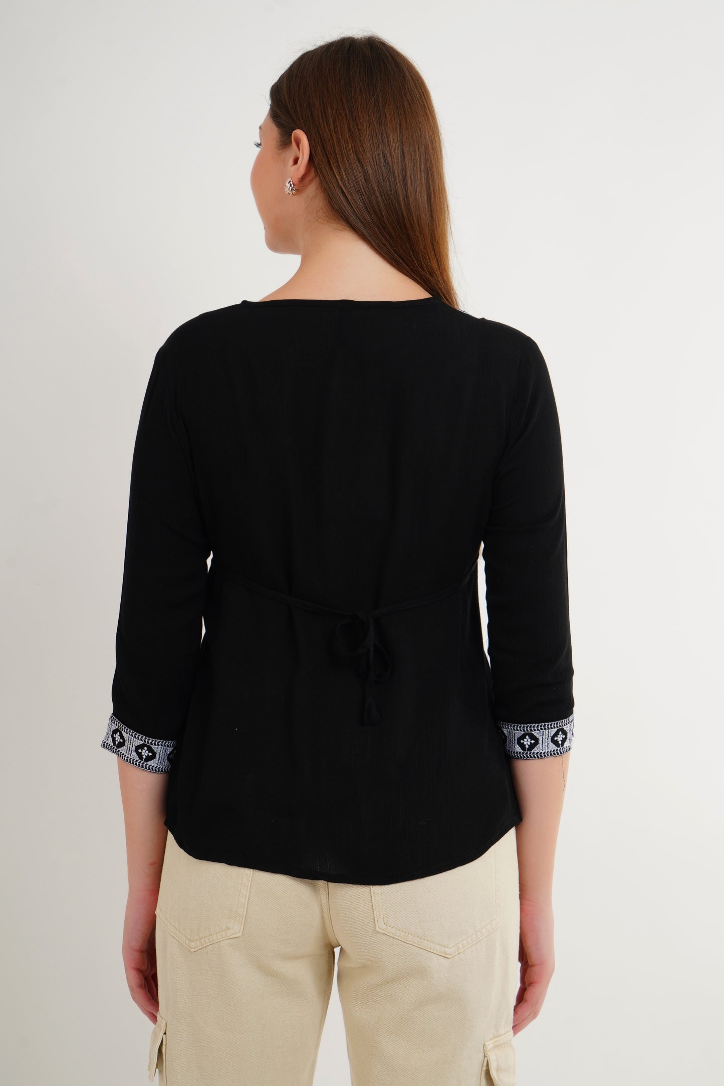 MeQueen Women’s Black Color Top with White Lace Work