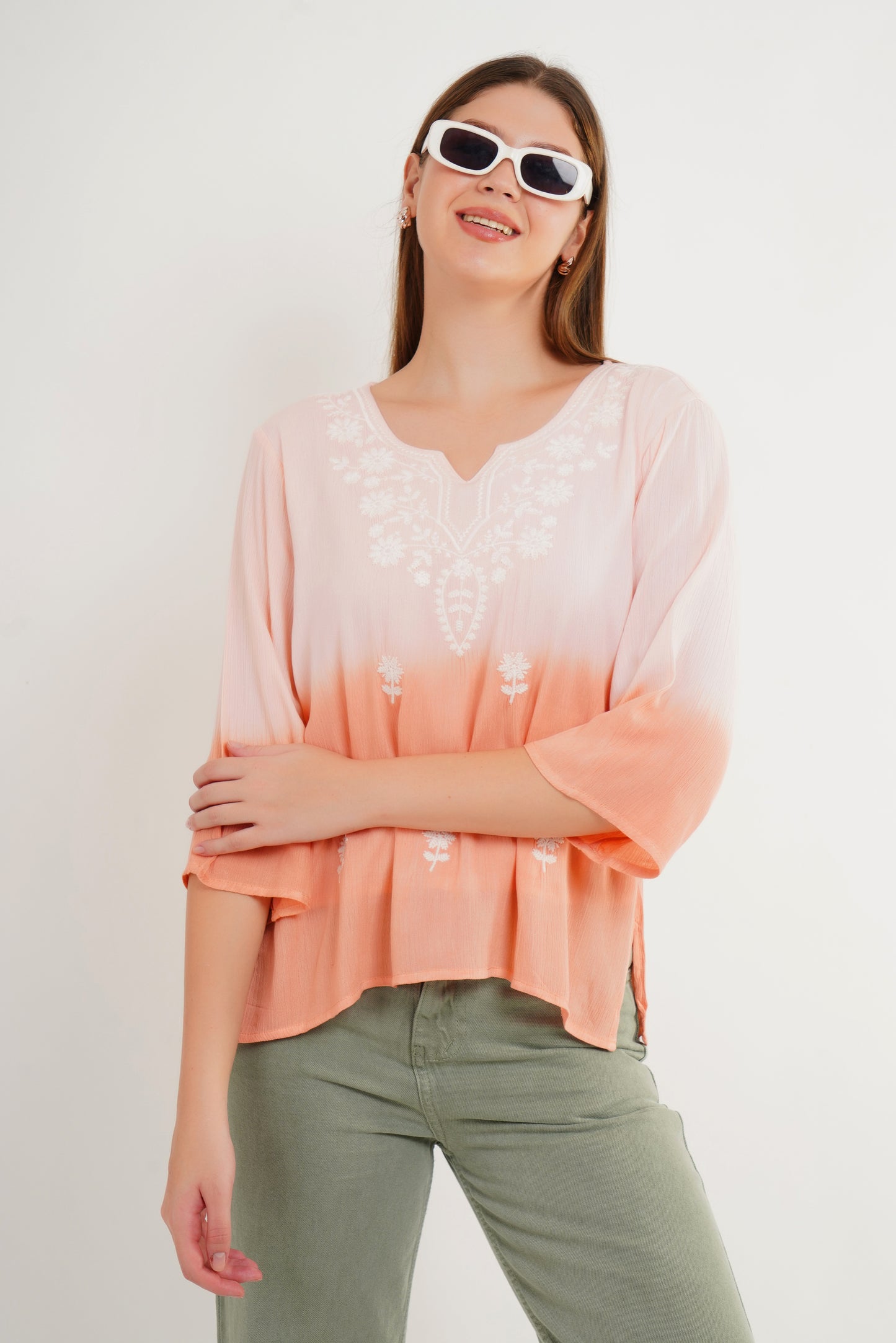 MeQueen's Light Orange Ombre: A Touch of Delicate Embroidery