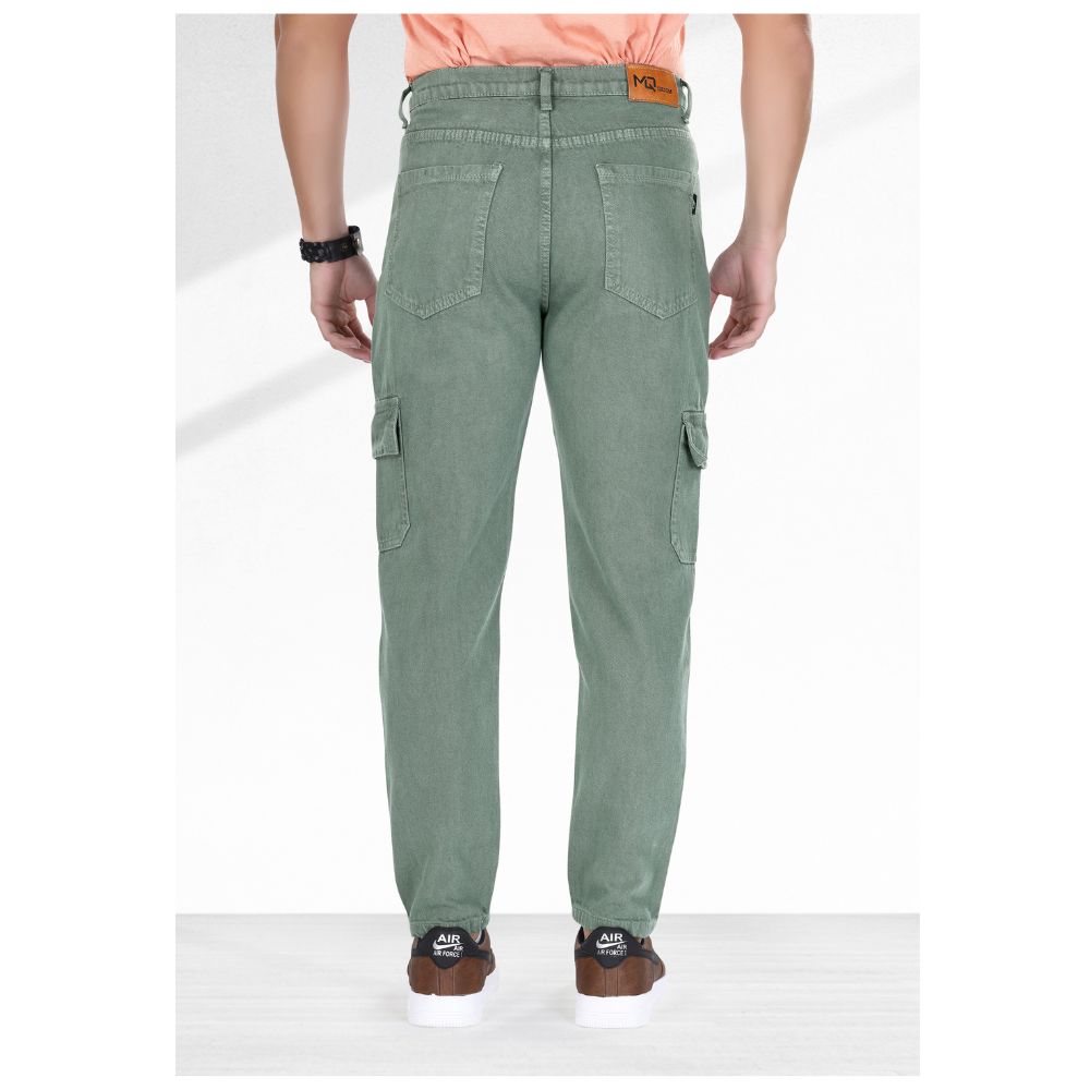 MQ Denim Men's Straight Fit 6-Pocket Cargo Mid Rise Green Jeans, Non-Stretchable and Pure Cotton Denim. Trendy and Comfortable Casual Wear