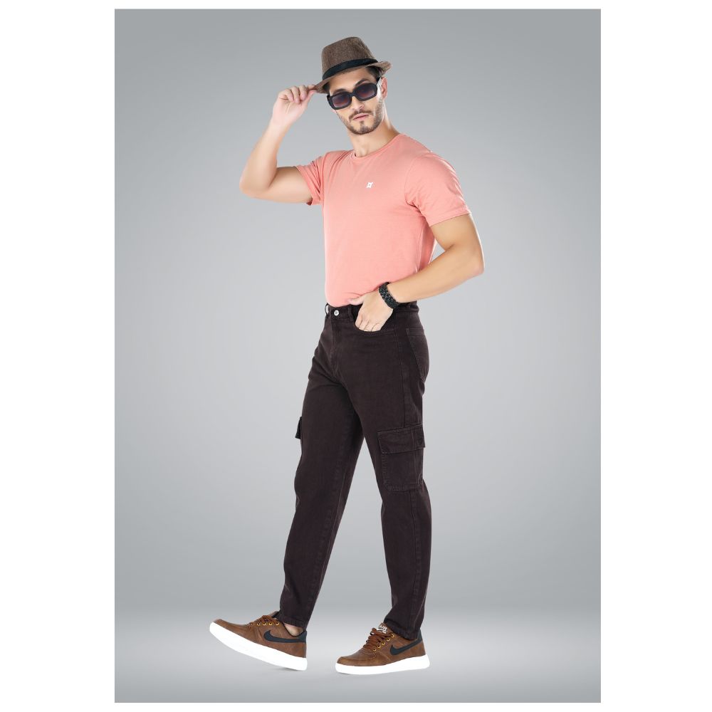 MQ Denim Men's Straight Fit 6-Pocket Cargo Mid Rise Green Jeans, Non-Stretchable and Pure Cotton Denim. Trendy and Comfortable Casual Wear (Copy)