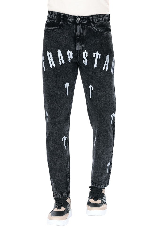 MQ Denim Pure Cotton Non-Stretchable Straight Fit Black Mid Rise Stylish Modern Printed Casual Men's Jeans