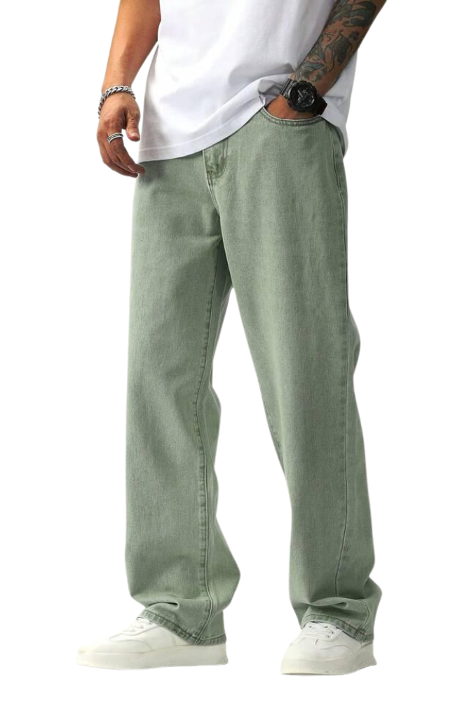 MQ Denim Men's Wide Leg Mid Rise Pista Cargo Jeans, Non-Stretchable and Pure Cotton Denim. Trendy and Comfortable Casual Wear.
