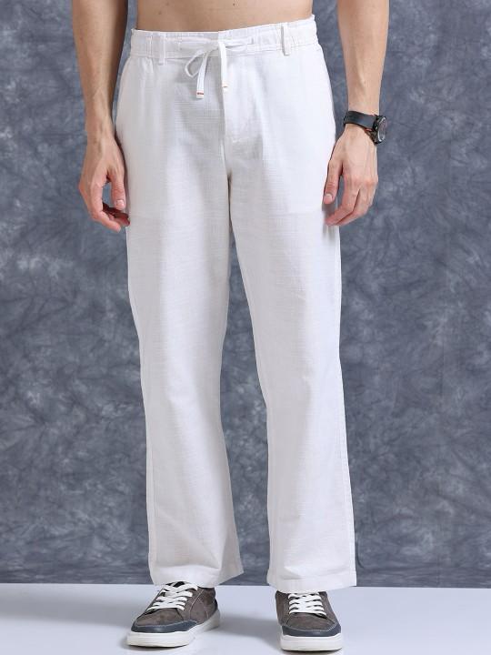 MQ Denims Men's Relaxed Fit Stylish White Linen Pants – Lightweight, Breathable, and Versatile Casual Wear