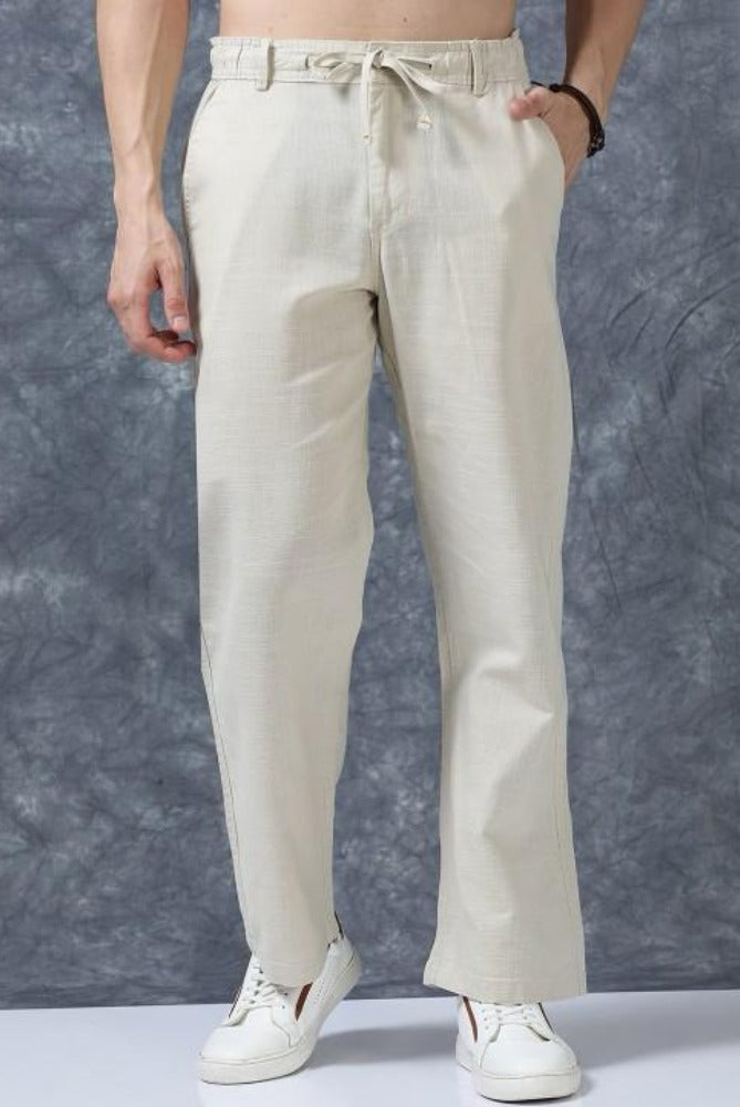 MQ Denims Men's Relaxed Fit Stylish Beige Linen Pants – Lightweight, Breathable, and Versatile Casual Wear