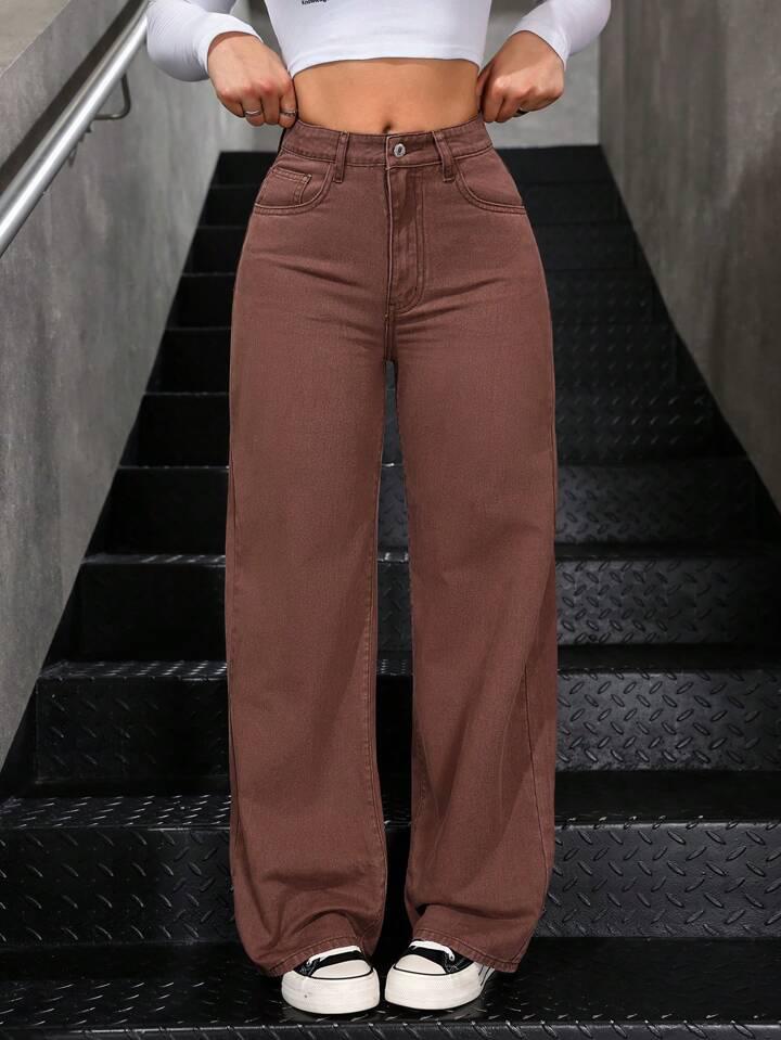 me Queen wide leg flare loose fit baggy women's Brown Color jeans