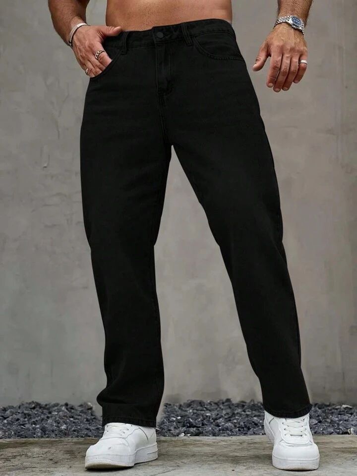 MQ Denim Men's Black Straight Fit Stylish Non Stretch Mid Rise Pure Cotton Crafted with Premium Fabric Relaxed Jeans Available in Variety of Colour