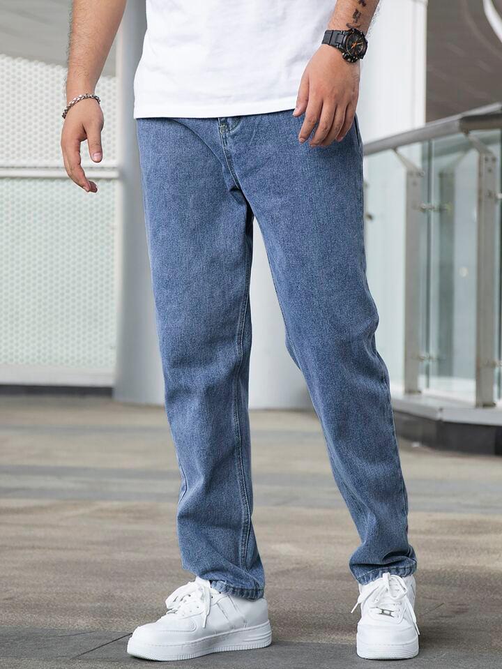 MQ Denim Men's Blue Straight Fit Stylish Non Stretch Mid Rise Pure Cotton Crafted with Premium Fabric Relaxed Jeans Available in Variety of Colour