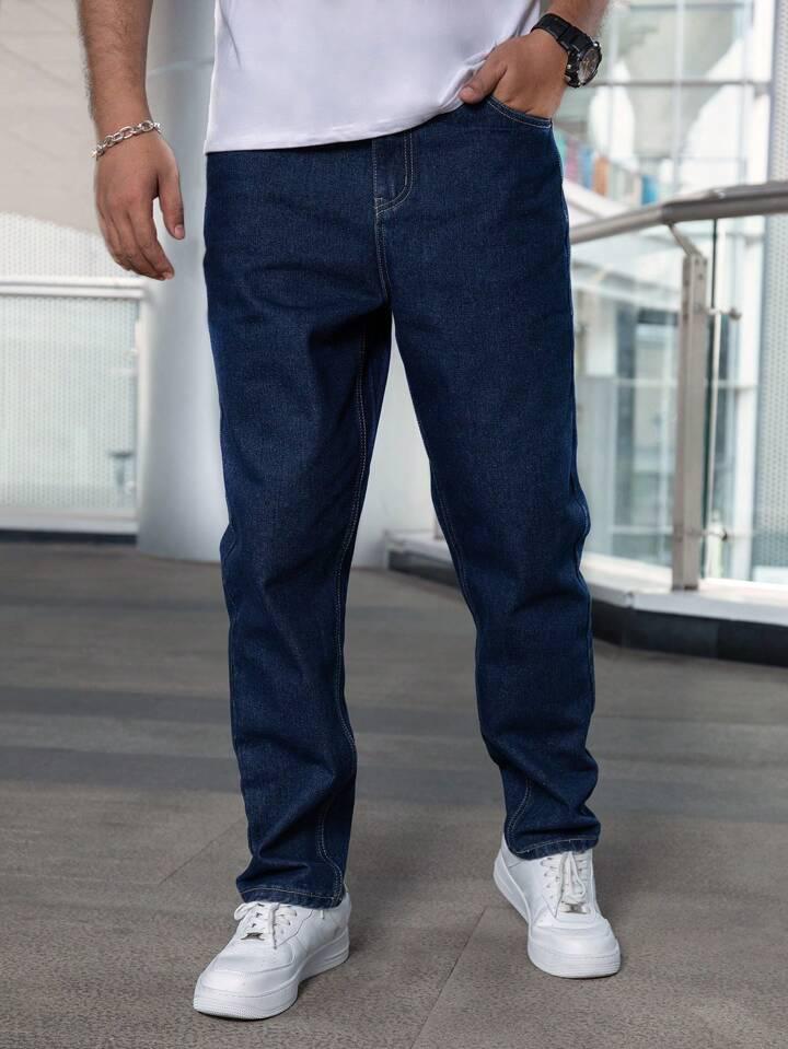 MQ Denim Men's Dark Blue Straight Fit Stylish Non Stretch Mid Rise Pure Cotton Crafted with Premium Fabric Relaxed Jeans Available in Variety of Colour