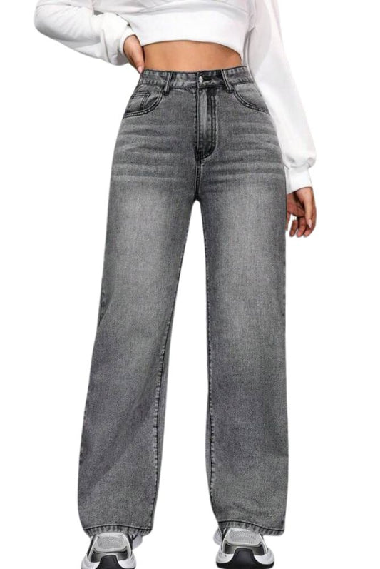 me Queen wide leg flare loose fit baggy women's Grey Color jeans