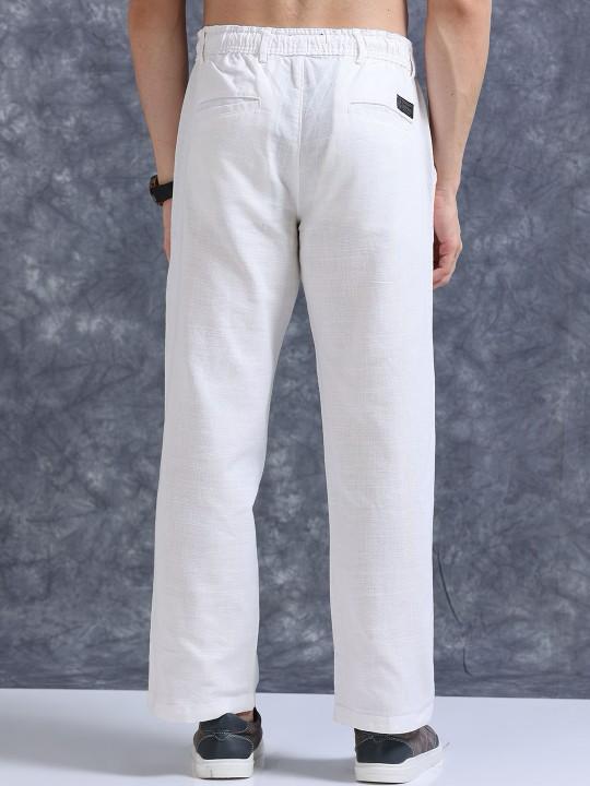 MQ Denims Men's Relaxed Fit Stylish White Linen Pants – Lightweight, Breathable, and Versatile Casual Wear