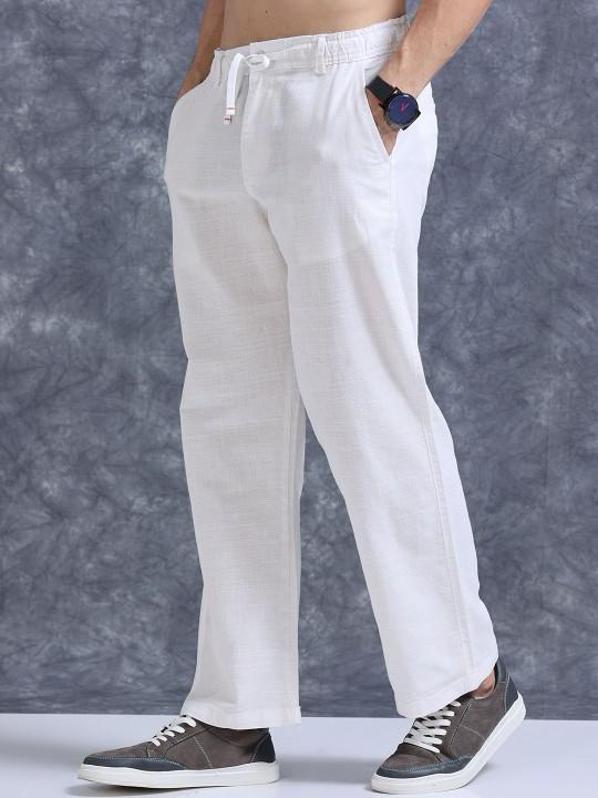MQ Denims Men's Relaxed Fit Stylish White Linen Pants – Lightweight, Breathable, and Versatile Casual Wear