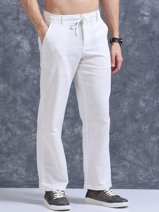 MQ Denims Men's Relaxed Fit Stylish White Linen Pants – Lightweight, Breathable, and Versatile Casual Wear