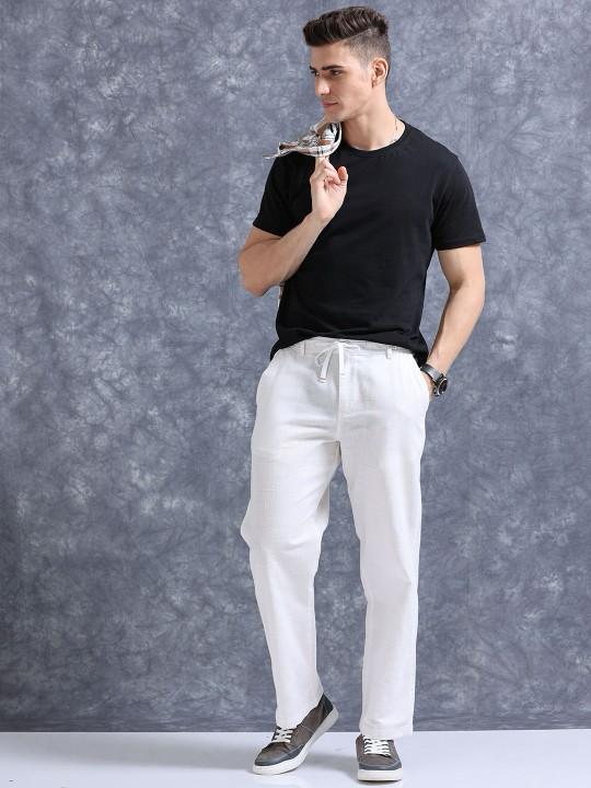 MQ Denims Men's Relaxed Fit Stylish White Linen Pants – Lightweight, Breathable, and Versatile Casual Wear
