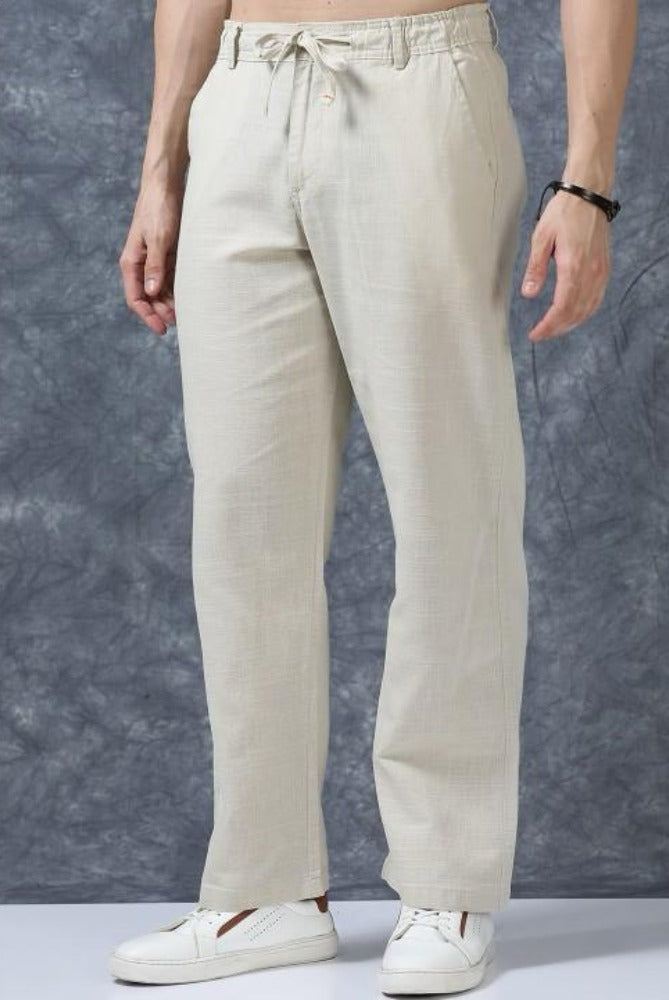 MQ Denims Men's Relaxed Fit Stylish Beige Linen Pants – Lightweight, Breathable, and Versatile Casual Wear