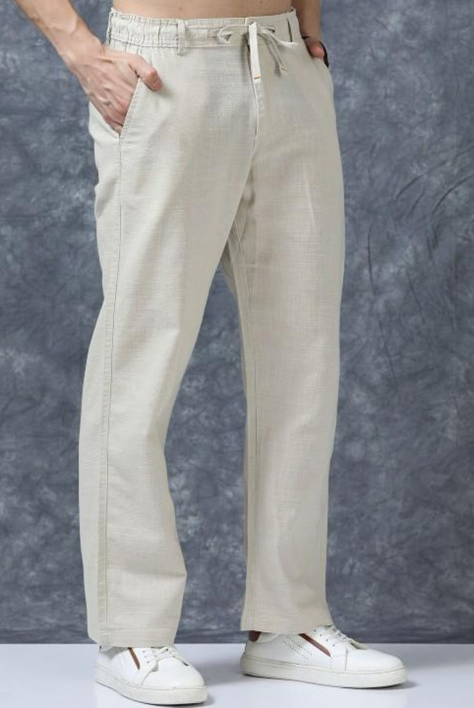 MQ Denims Men's Relaxed Fit Stylish Beige Linen Pants – Lightweight, Breathable, and Versatile Casual Wear