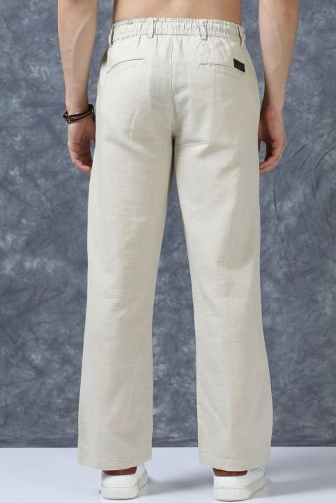 MQ Denims Men's Relaxed Fit Stylish Beige Linen Pants – Lightweight, Breathable, and Versatile Casual Wear