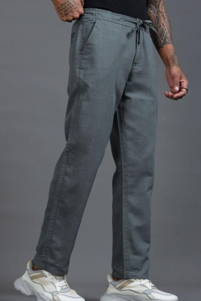 MQ Denims Men's Relaxed Fit Stylish Grey Linen Pants – Lightweight, Breathable, and Versatile Casual Wear