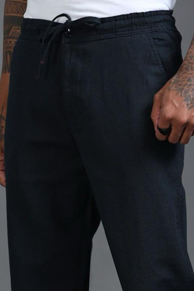 MQ Denims Men's Relaxed Fit Stylish Black Linen Pants – Lightweight, Breathable, and Versatile Casual Wear