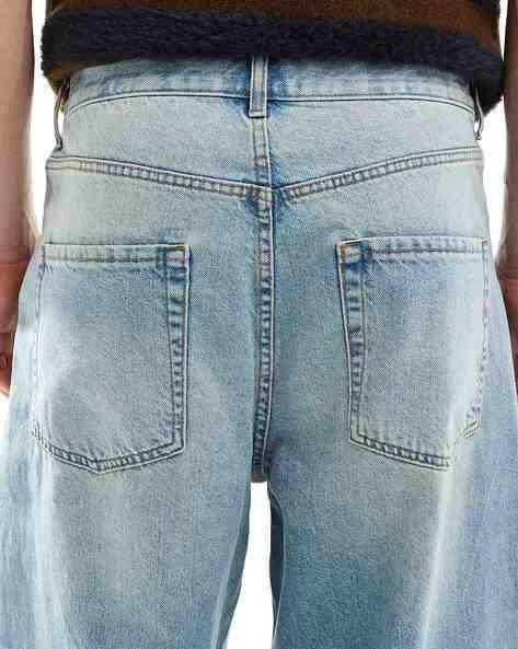 M Q Jeans Men’s Straight Fit Loose Denim Jeans | Mid Wash Whisker Spray | Heavy Cotton Casual Wear | Light Tint