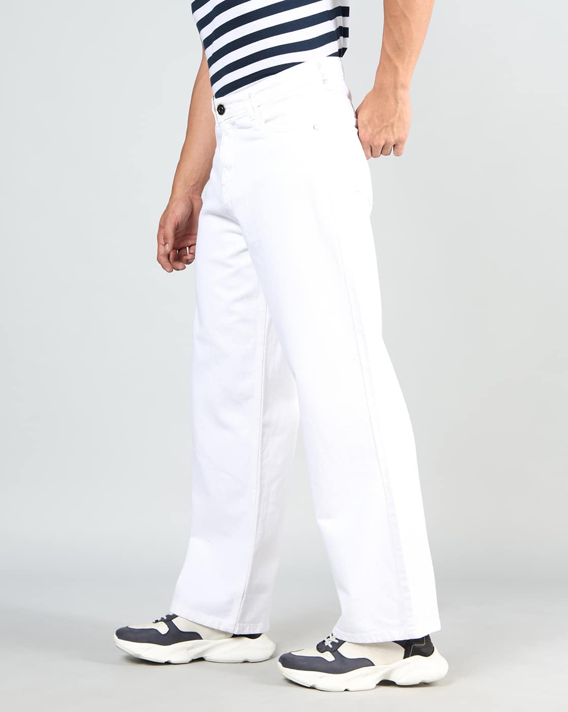 M Q Jeans Men’s Straight Fit White Jeans | 100% Cotton | Mid Rise | Everyday Comfort