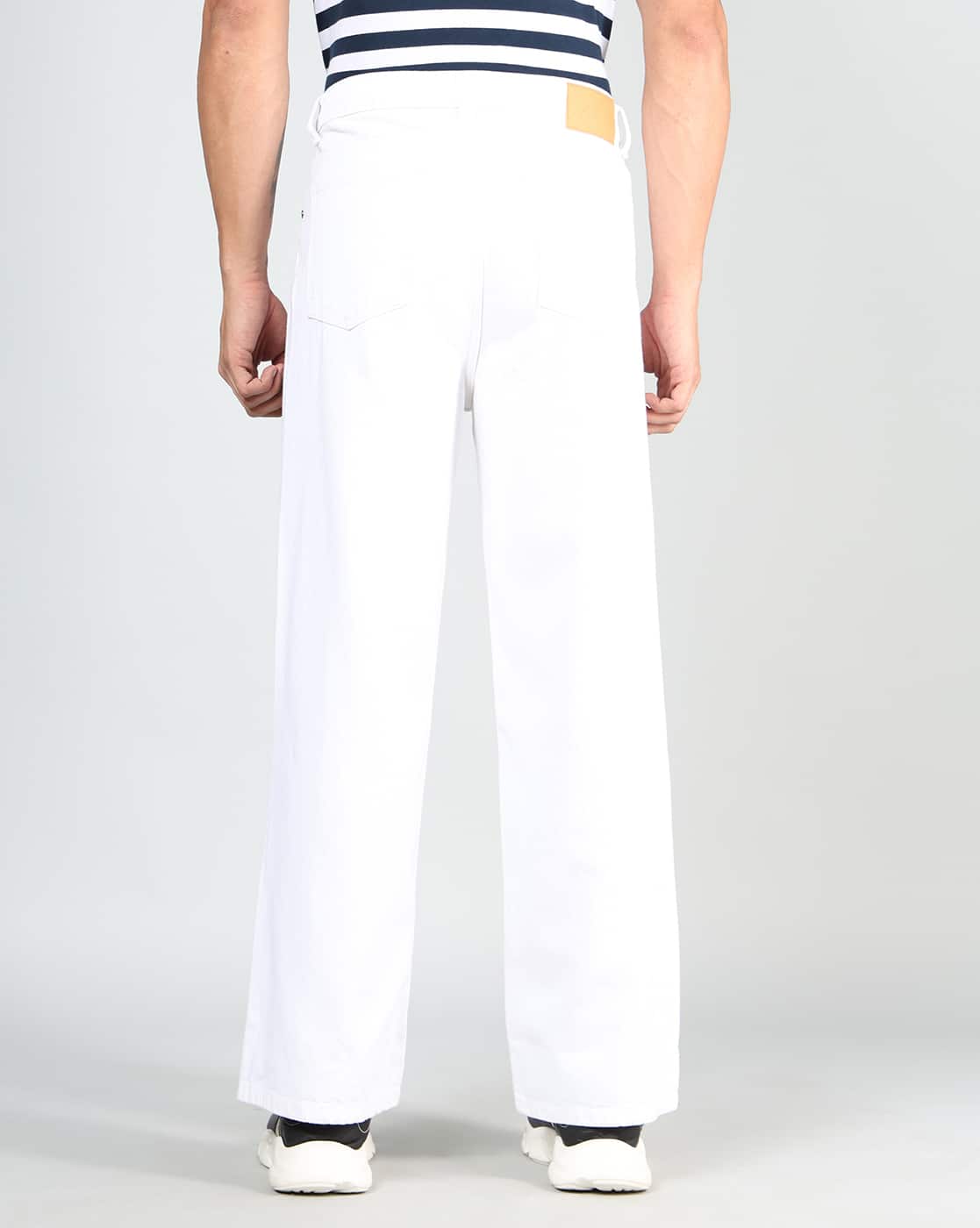 M Q Jeans Men’s Straight Fit White Jeans | 100% Cotton | Mid Rise | Everyday Comfort
