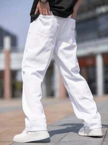 M Q Denim Men Regular Fit White Cotton Jeans | Mid Rise | Everyday Comfort