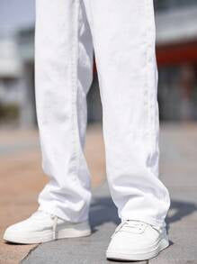 M Q Denim Men Regular Fit White Cotton Jeans | Mid Rise | Everyday Comfort