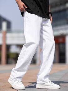 M Q Denim Men Regular Fit White Cotton Jeans | Mid Rise | Everyday Comfort