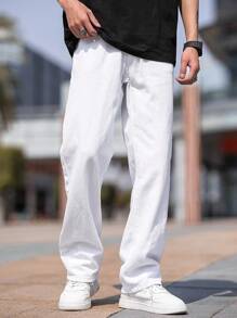 M Q Denim Men Regular Fit White Cotton Jeans | Mid Rise | Everyday Comfort