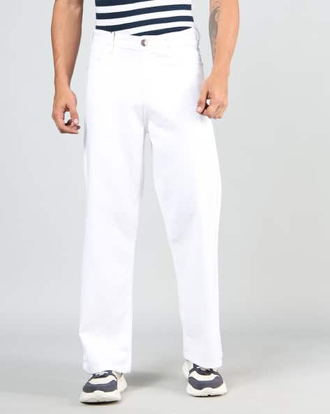 M Q Jeans Men’s Straight Fit White Jeans | 100% Cotton | Mid Rise | Everyday Comfort